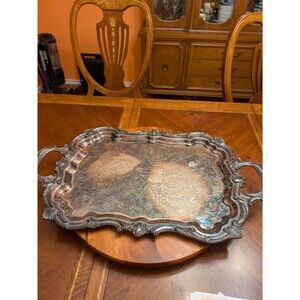 Vintage Birmingham Silver Co. Elaborate 20” Silverplate Footed Butler’s Tray